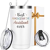 Qtencas Administrative Professional Day Gifts for Administrative Assistant, Administrative Assistant Gifts, Best Administrative Assistant Ever Stainless Steel Insulated Travel Tumbler (20oz, White)