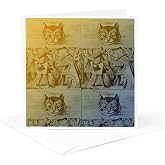 3dRose Alice in Wonderland Vintage Cat Looks 1 Greeting Card with envelope