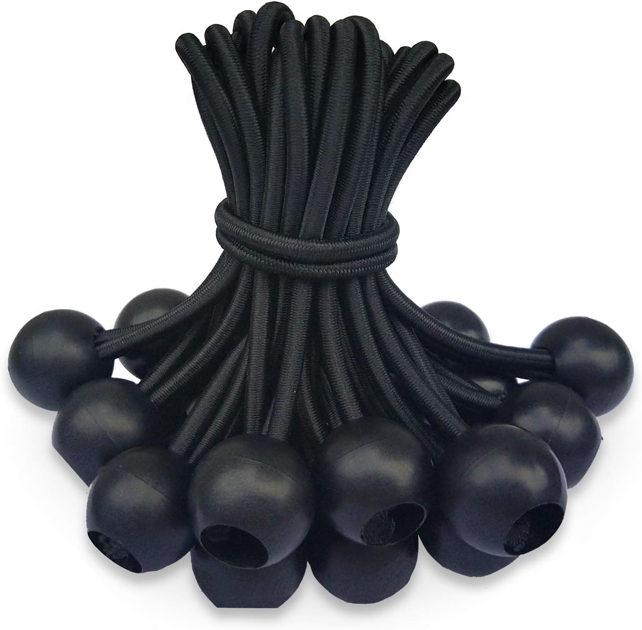 LOVE STORY 6-Inches Ball Bungee, Black, 25 Piece Tie Down Cords for Tarp, Canopy Shelter, Wall Pipe, Fence Screen - - 