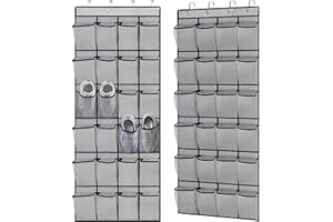 Over the Door Shoe Organizer, 24 Large Breathable Mesh Pockets, Space Saving Hanging Storage Holder, Closet Rack Hanger Holds