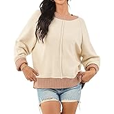 Women's Long Sleeve Sweaters Trendy Vintage Crewneck Ribbed Knit Pullover Tops