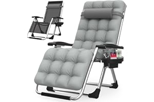 Suteck Zero Gravity Chair, Reclining Camping Lounge Chair w/Removable Cushion, Upgraded Lock and Cup Holder, Reclining Patio Chairs Folding Recliner for Indoor and Outdoor