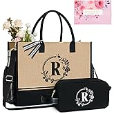 TOPDesign Personalized Initial Canvas Tote Bag, for Wedding, Birthday, Beach, Perfect Gifts for Women, Mom, Teachers, Friends