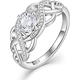 Lwsary Celtic Knot Ring 925 Sterling Silver Infinity Twisted Ring Statement Rings Birthstone Jewelry Gifts for Women Size 5-10