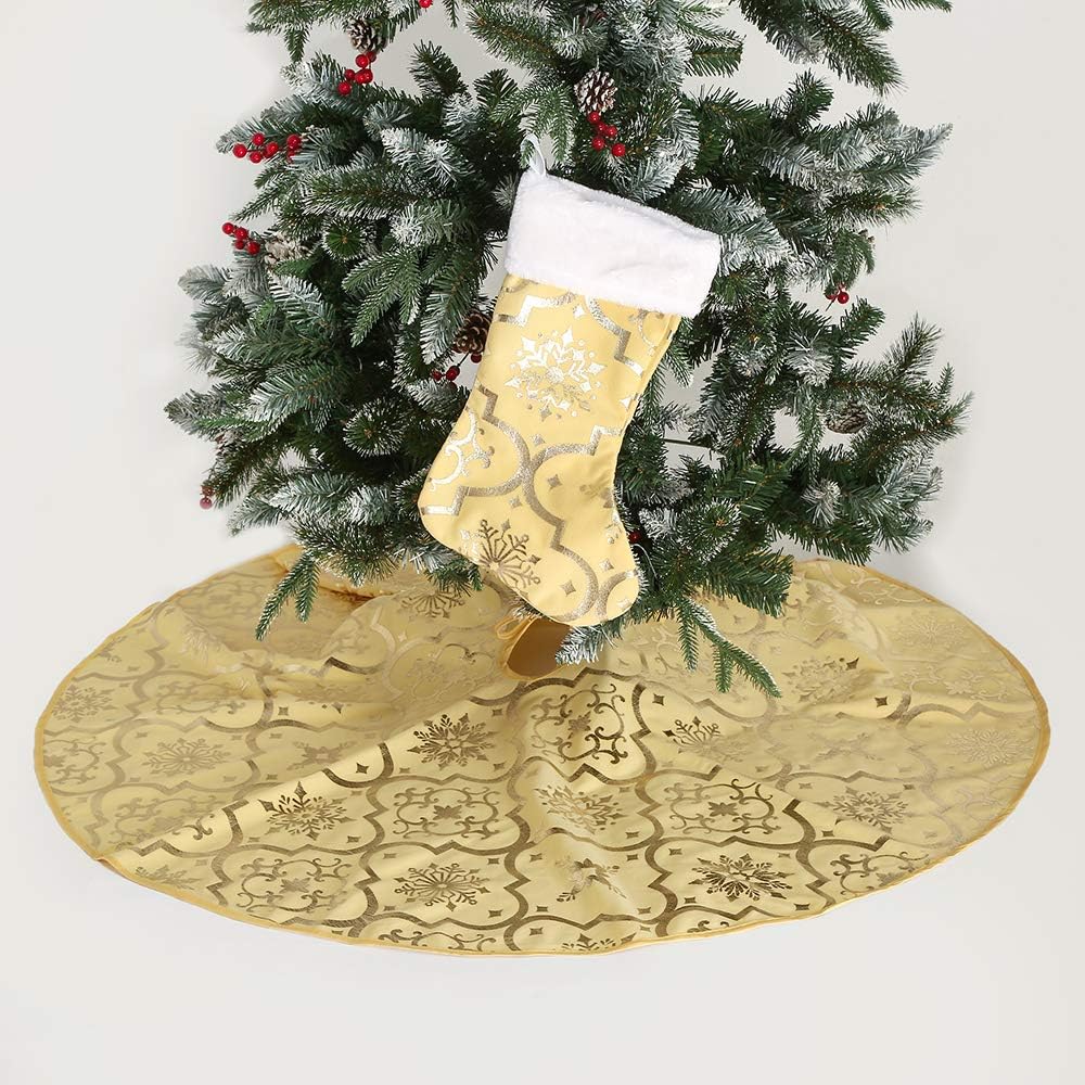 wlflash Christmas Tree Skirt 48 inches Snowy Pattern Xmas Tree Skirt for Christmas Tree Decorations Indoor Outdoor (Yellow)
