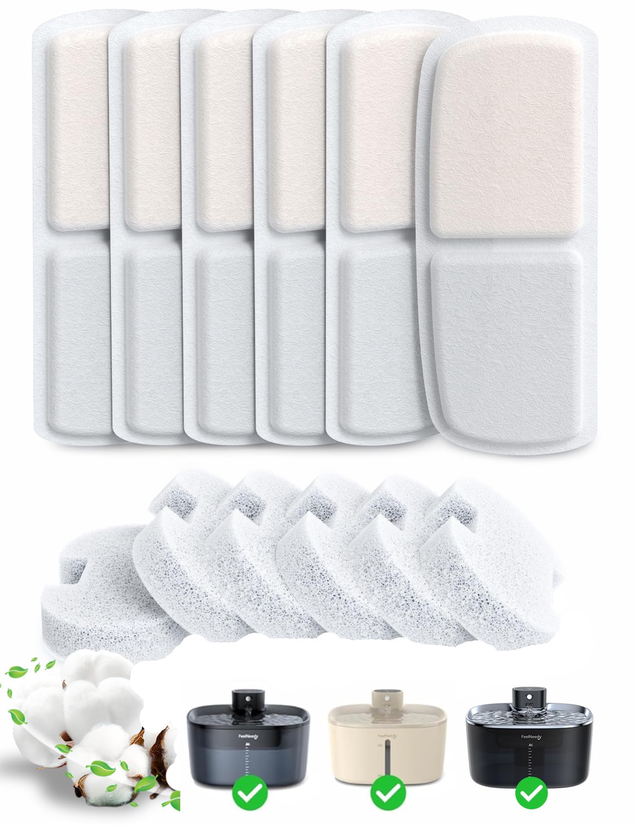 6 Pack Filter for Cat Water Fountain & 6 Pack Sponges Filter Replacement for 135oz/4L Pumpless Wireless Cat Water Fountain FN-W07