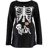 Women's Maternity Funny Xray Halloween Skeleton Costume Pregnancy Cute Long Sleeve Pregnant T Shirts