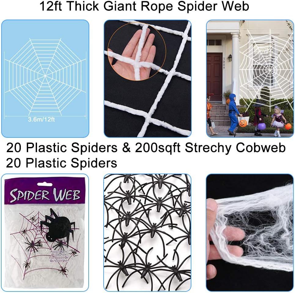 Halloween Spider Decorations, 4.1ft Scary Giant Spider with Red LED Eyes and Spooky Sound, 20pcs Small Plastic Spiders + 12ft Spider Web + 200sqft Cobwebs for Halloween Decor Outdoor, Indoor, Yard: Home & Kitchen