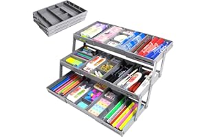 Yeeyuue 3 Tierr - Expandable Junk - Small - Multi Level Folding Smart for Makeup, Jewelry, Desk, Office Drawers(1 Row 3 Tier-Grey）