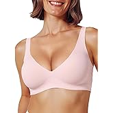 NOTEXT Women's Deep V Wireless Push Up Bra, Seamless T-Shirt Bralette with Jelly Strip Support, Invisible Wirefree Comfort