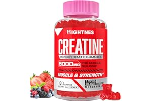 MIGHTNES Creatine Monohydrate Gummies for Men & Women - 5000mg Creatine Pre-Workout Gummies with Taurine & Vitamin B6 B12 for Maximum Strength, Muscle, Energy, Endurance & Focus, Organic, Vegan-60 Count
