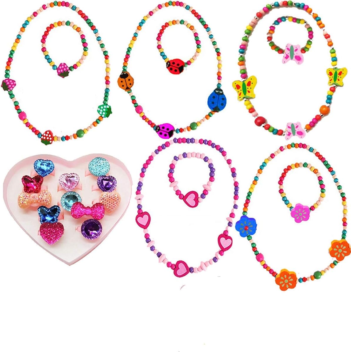 7Queen Kids Jewelry Stretch Butterfly Necklace, Ring