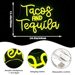 Looklight Tacos and Tequila Neon Sign,Taco Led Neon