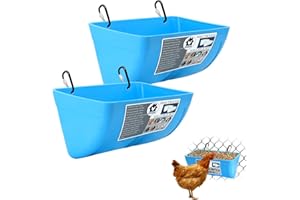 GIFANK 2 Pack Chicken Feeder Feed Trough with Clips Hanging Fence Feeders for Goat Duck Sheeple Horse Chicken Goose Pig Poultry Feed Trough Bucket Feeding Container for Livestock (2 Pack - Black)