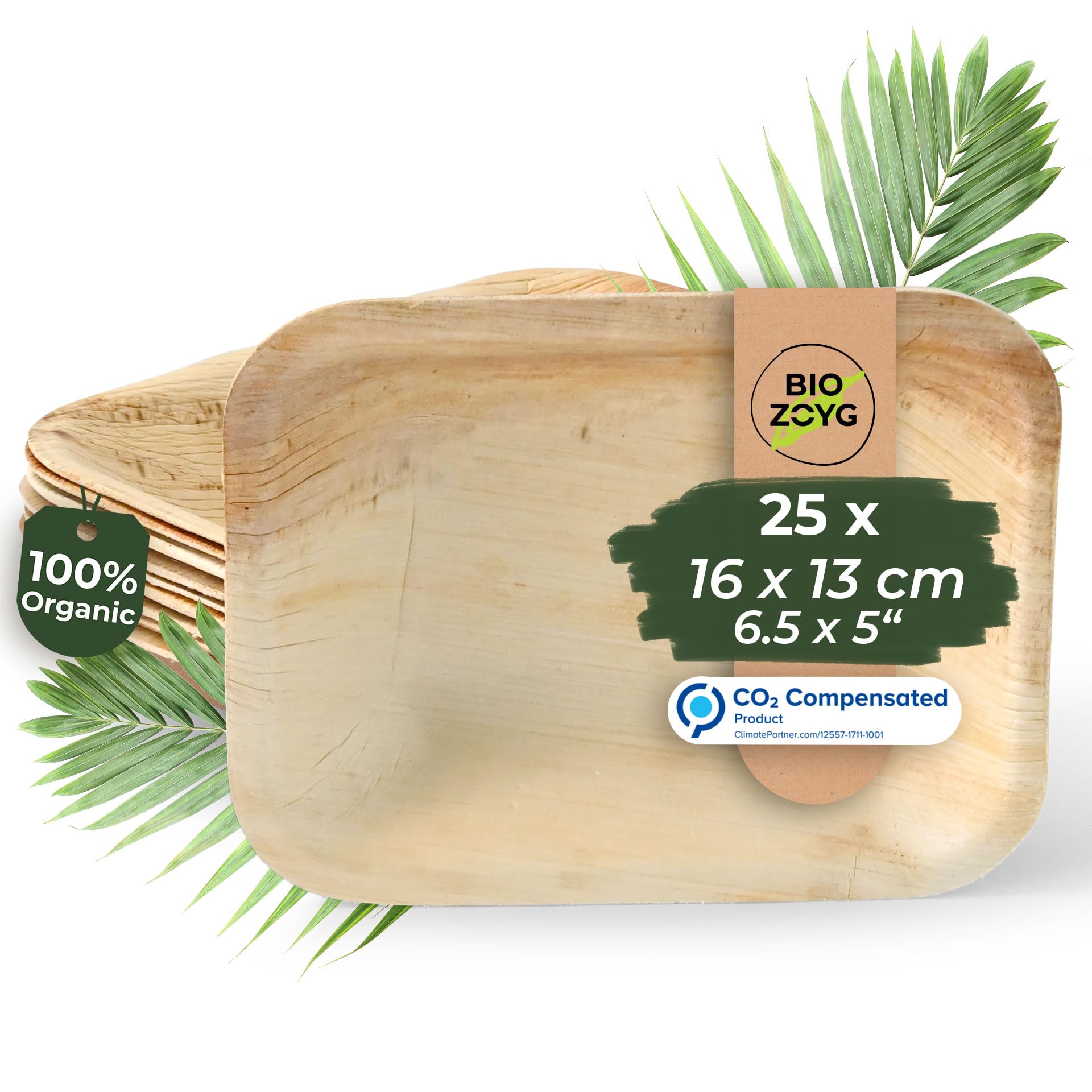 BIOZOYG 25x Palm Leaf Plates 16x13 cm - Disposable Plates Compostable and Natural - Party Tableware Palm Plates Eco-Friendly