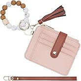 Airkit Wristlet Wallets for Women, Keychain RFID Blocking Credit Card Holder, Small Girly Wallet with Bracelet, Silicone Beaded Tassel Key Ring Card Holder
