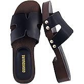 CUSHIONAIRE Thai 100% Genuine Leather Suede Platform Sandals for Women Adjustable Strap Heeled Slide Sandals