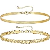 KissYan Gold Layered Ankle Bracelets for Women, Dainty 14k Gold Plated Layering Anklets Set Adjustable Fashion Cuban Link Snake Tennis Chain Ankles Summer Beach Foot Jewelry