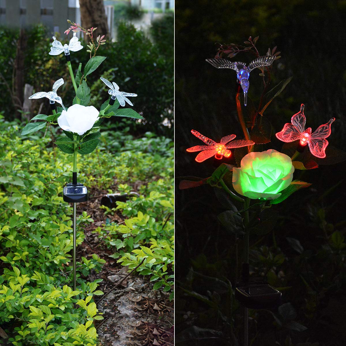 Chasgo Solar Yard Decorations Stake Lights Led Solar Rose Flower