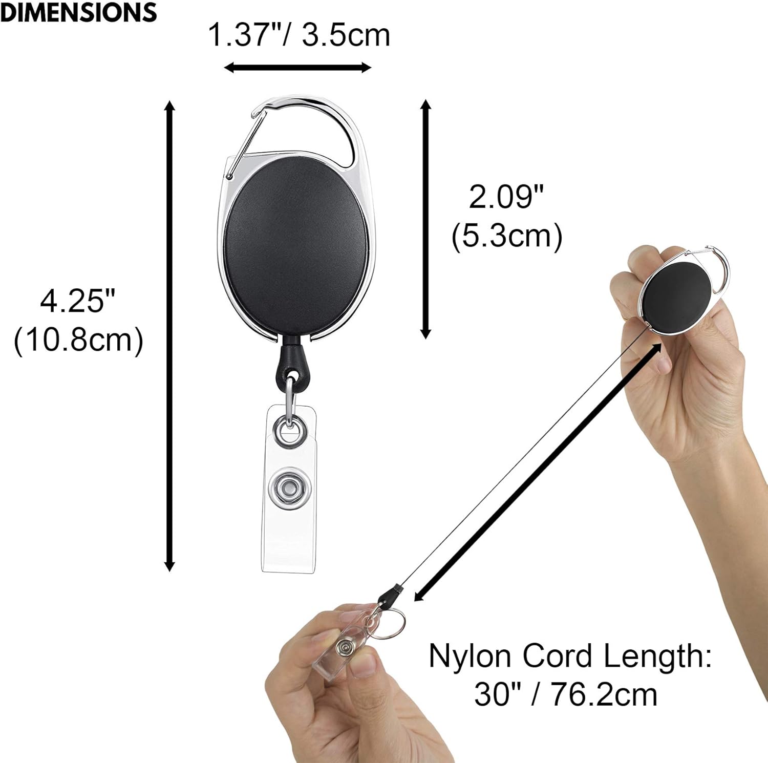 GOGO 4 Packs Retractable Keychain Badge Holder with Carabiner Reel Belt Clip and Key Ring, Black - Image 5