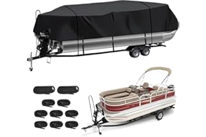 LANLELIN Heavy Duty Trailerable Pontoon Boat Cover (S), 16'-18'5'' Marine Grade Waterproof Cover with Adjustable Windproof Tightening Strap & Anti-UV for SunTracker Party Barge/SPORTFISH/Fishing Barge