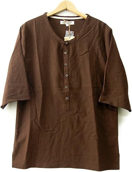 Amazon Grandjunction 麻 ヘンリーネック シャツ リネン レーヨン メンズ リラックス ゆったり カットソー Pfy310 Free ブラウン Tシャツ カットソー 通販