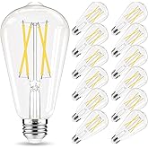 GvvooHome Edison Bulbs 60 watt Equivalent LED, E26 LED Bulb Non-Dimmable, 4000K Daylight White, ST58 Vintage Light Bulbs, 90+ CRI, 6W 600LM, E26 Medium Base, Clear Glass, 12 Pack