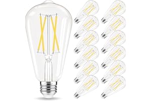 GvvooHome Edison Bulbs 60 watt Equivalent LED, E26 LED Bulb Non-Dimmable, 4000K Daylight White, ST58 Vintage Light Bulbs, 90+ CRI, 6W 600LM, E26 Medium Base, Clear Glass, 12 Pack