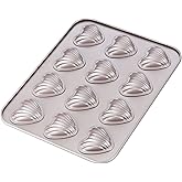 CHEFMADE Madeleine Mold Cake Pan, 12-Cavity Non-Stick Heart-shaped Shello Madeline Bakeware for Oven Baking (Champagne Gold)
