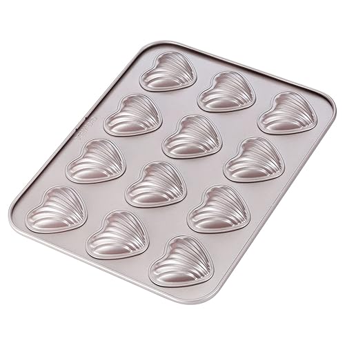 CHEFMADE Madeleine Mold Cake Pan, 12-Cavity Non-Stick Heart-shaped