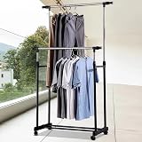 Vivo Technologies Double Adjustable Tidy Rack Mobile Garment Rack Wheel Stand view 4