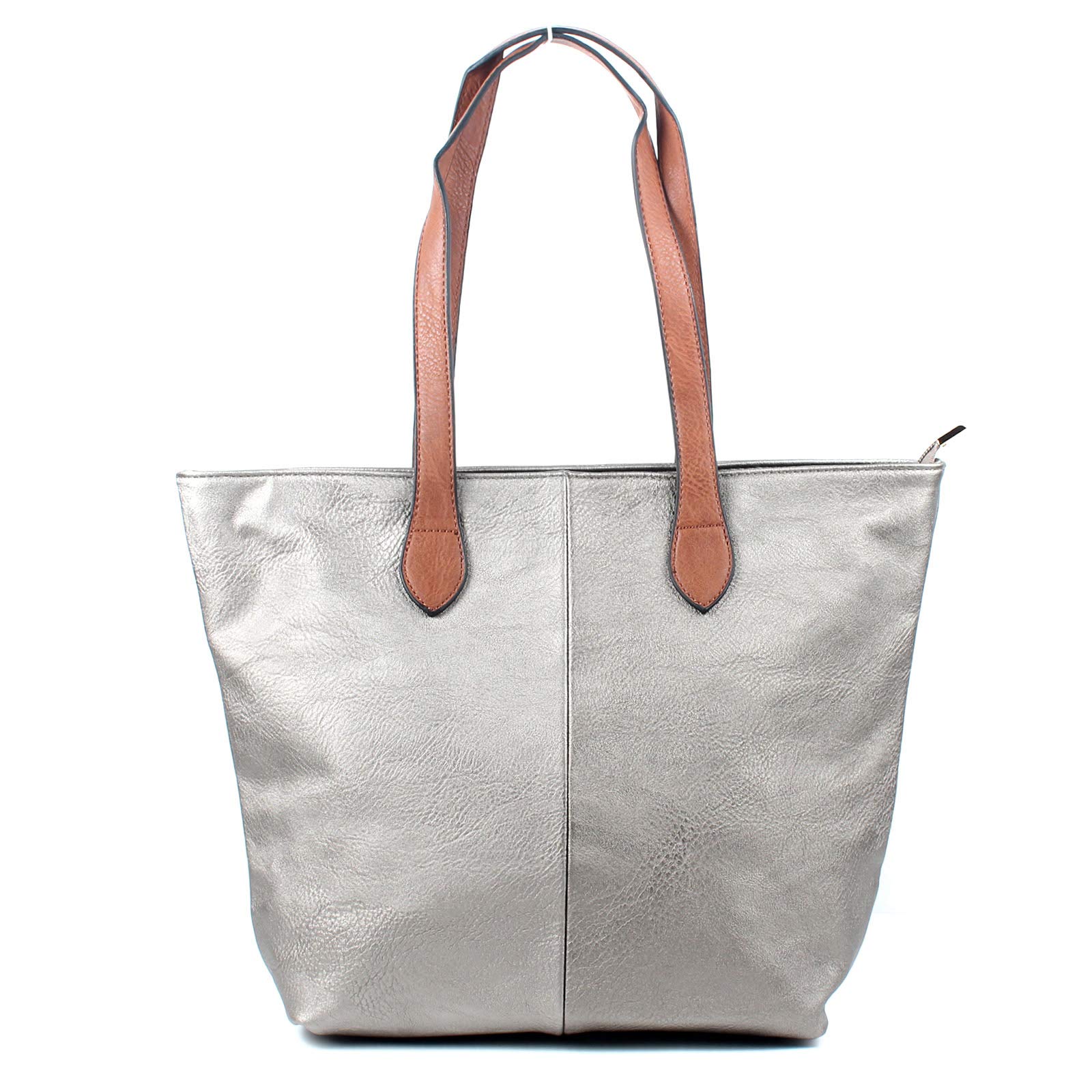 AOSSTA Womens Tote Bag Designer Handbag Daily Ladies Shoulder Bags Lightweight Shopper Bags (Silver)