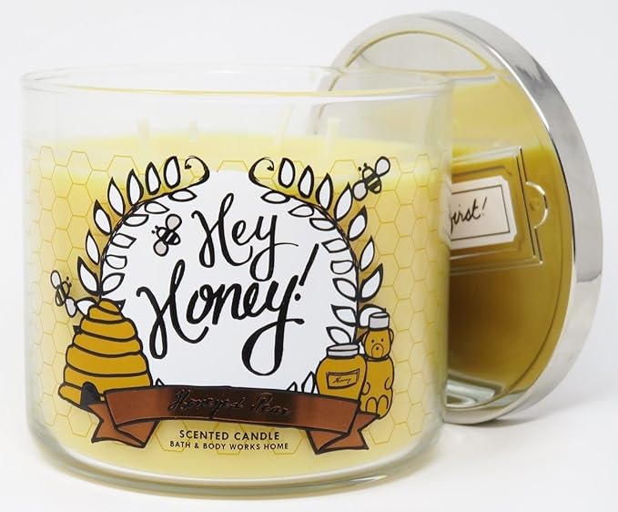 Bath & Body Works Hey Honey Honeyed Pear Scented 3 Wick 14.