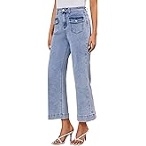 AMPOSH Women's Mid-Rise Cropped Flare Jeans with Wide Leg & Stretch | Trendy Baggy Denim Pants with 4 Pockets