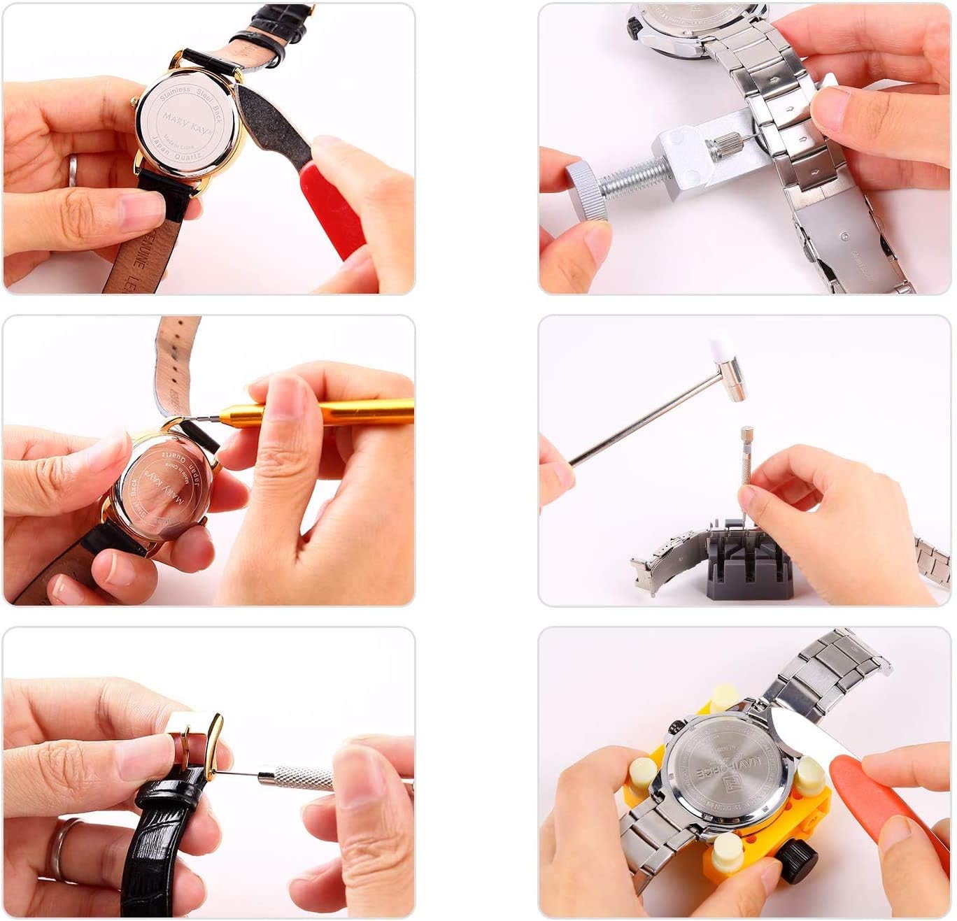 Ohuhu 174 PCS Watch Repair Tool Kit, Case Opener Spring Bar Watch Band Link Tool Set With Carrying Bag, Replace Watch Battery Helper Multifunctional Tools With User Manual For Beginner: Home Improvement