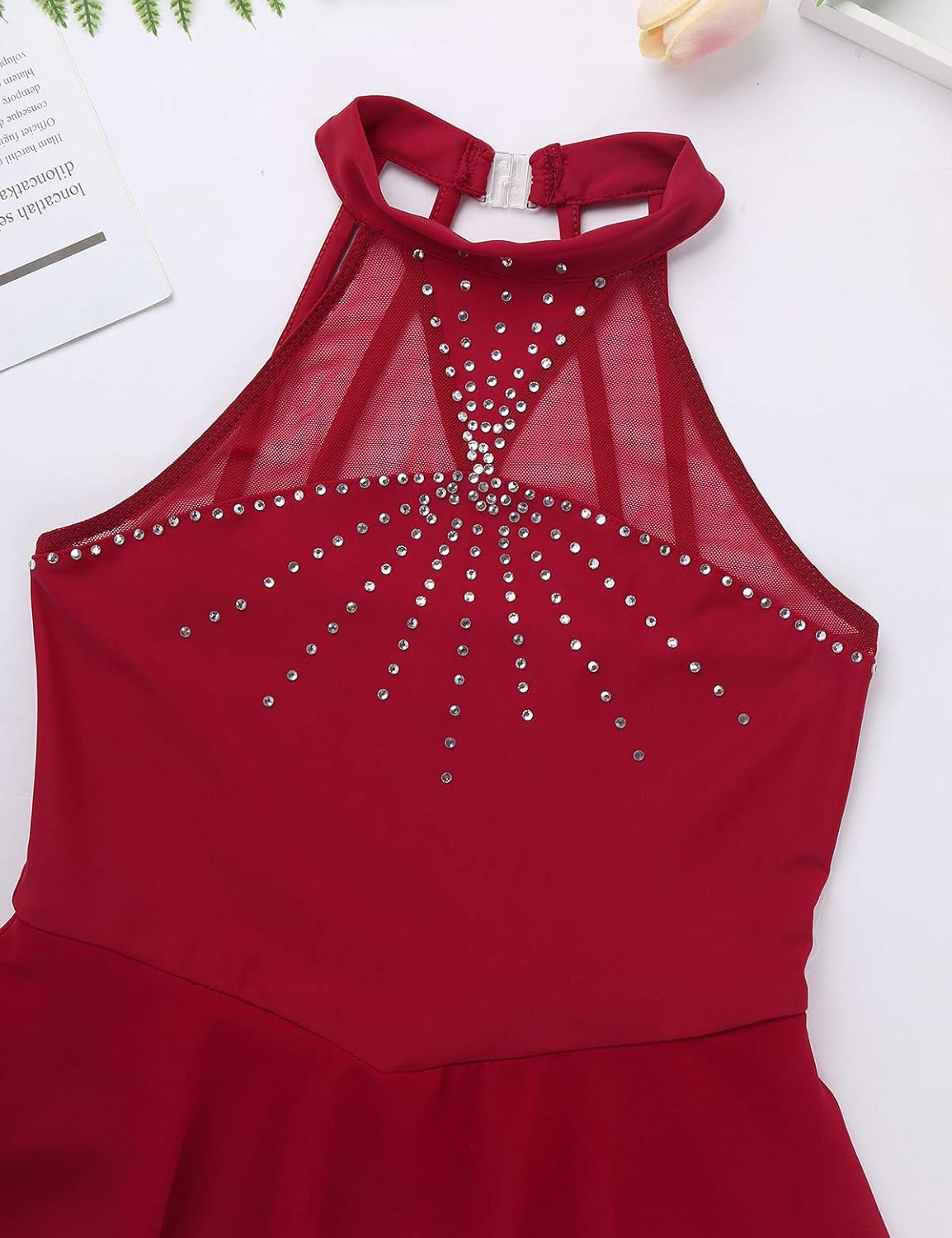 JEATHA Kids Girls Shiny Rhinestone Ballet Gymnastic Leotard Sleeveless Cutout Back Roller Skating Dress Dancewear: Clothing