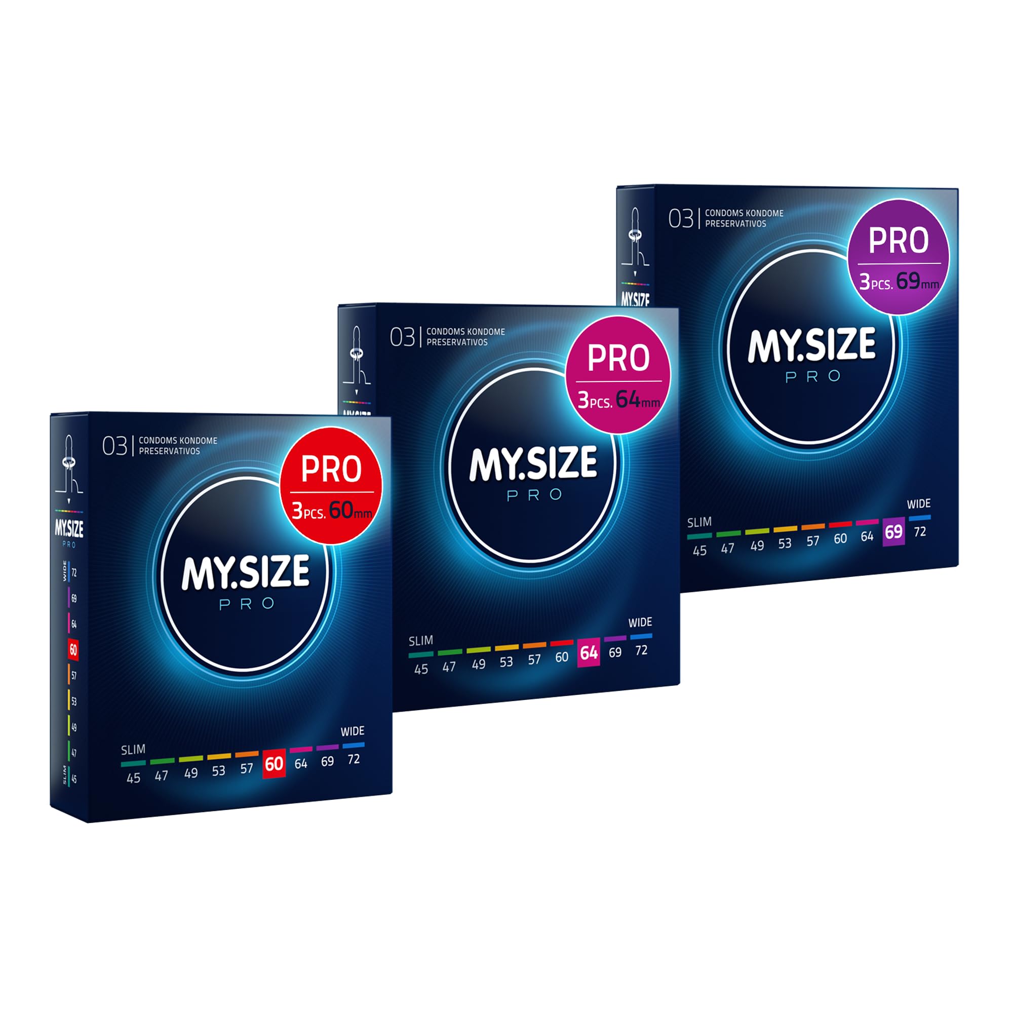 MY.SIZE PRO Condom Size 5,6,7-60,64,69 mm, 3x3 Condoms - Perfect fit and a Suitable Size for Everybody