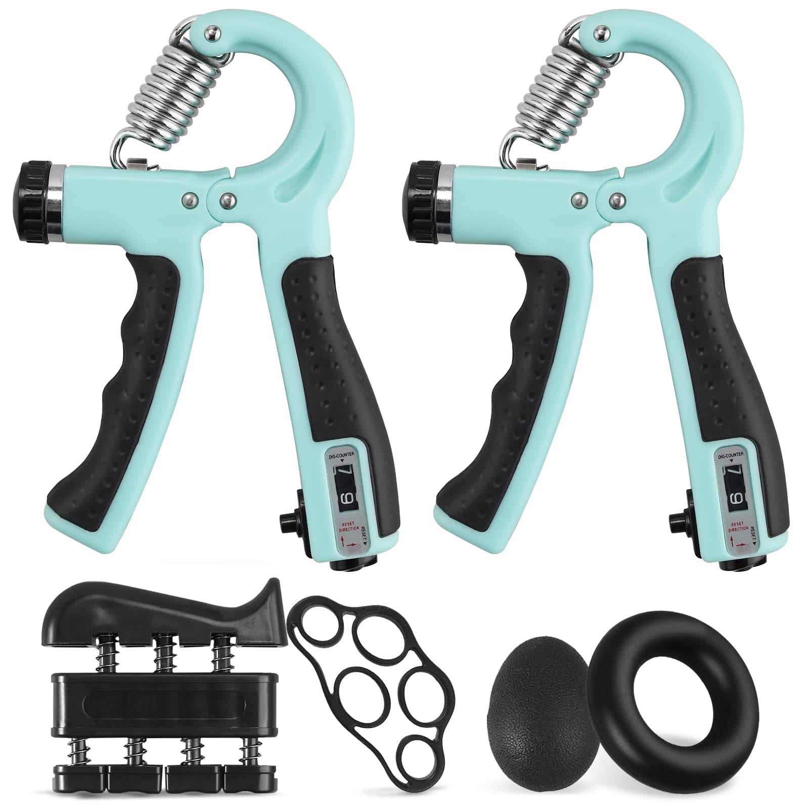 VINTEAM 6-in-1 Portable Grip Strengthener Set, Adjustable Resistance Hand Grips Strengthener with Mechanical Counter, Forearm Strengthener for Improving Grip and Flexibility Training