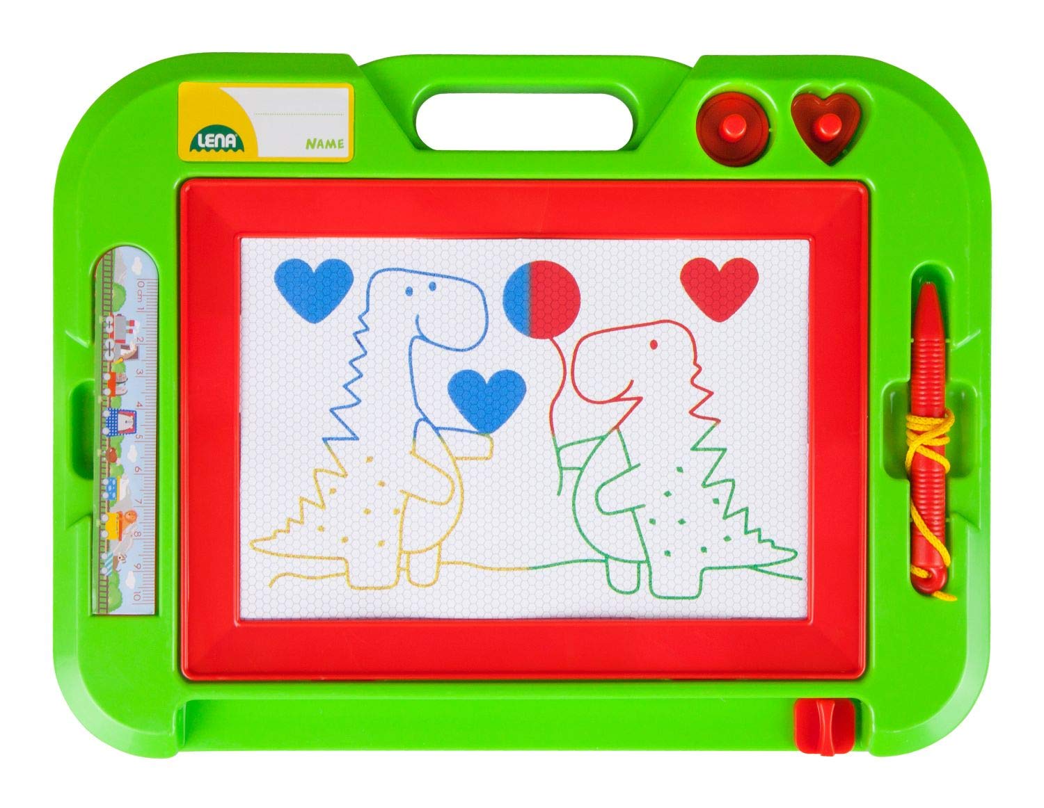 Lena Magnetic Drawing Board, 32 cm, Green, Blue, Includes Pen and Stamp, Ages 3+
