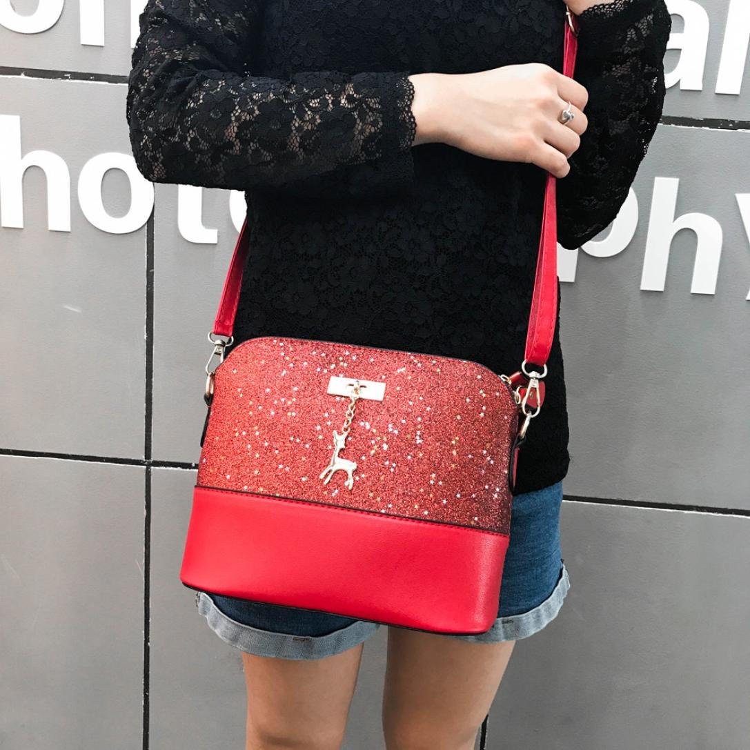 Clearance! Nevera Womens Glitter Leather Crossbody Bag Sequins Small Deer Shoulder Bags Messenger Bag (Black) : Beauty