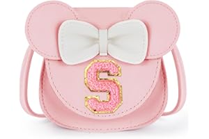 URSKYTOUS Toddler Purse Gifts for Girl Kids Little Initial Mouse Ears Bow Crossbody Bag Pink Cute Pu Shoulder Handbag