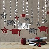 Cheerland 2026 Burgundy Graduation Decorations Black and Maroon Graudation Garland Congrats Grad Banner Cap Grad Party Decor Prom Decoration Silver Stars Hanging Streamer Backdrop Winter 13 Pcs
