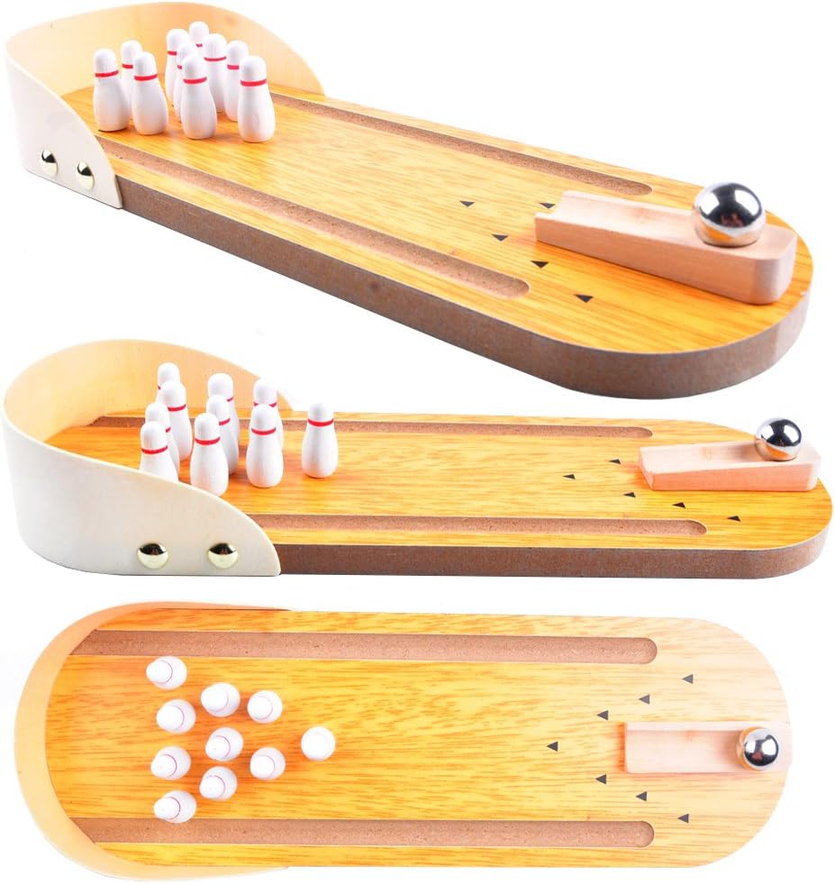 AGREATLIFE Wooden Mini Bowling Game Set with Lane