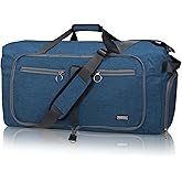 Fmeida 65L Duffle Bag with Shoes Compartment, Foldable Travel Duffel Bags for Men Women, Large Packable Travel Bag Water Repellent & Tear Resistant (Blue)