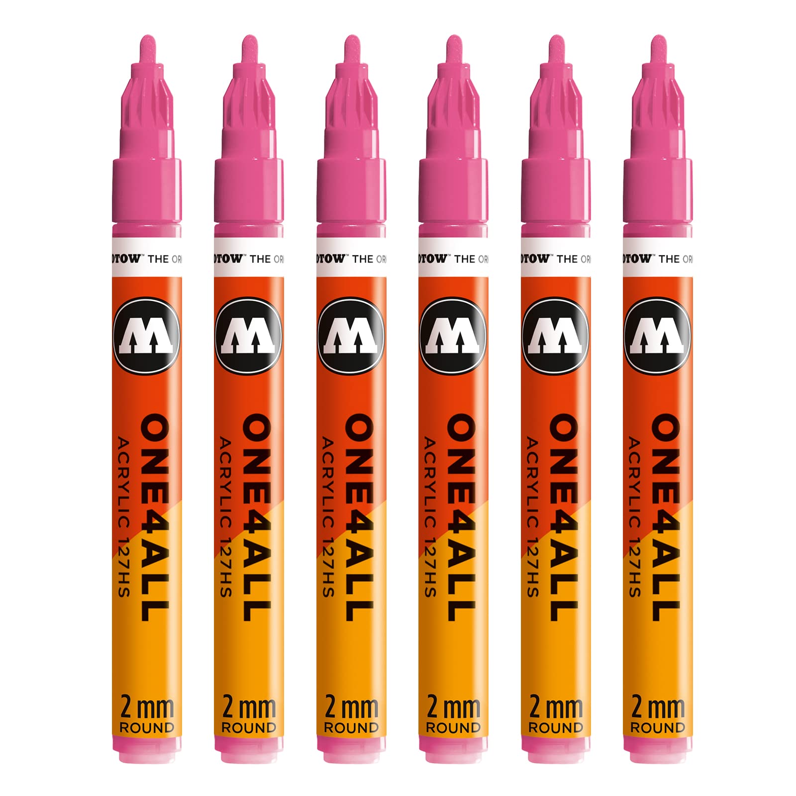 Molotow One4All 127HS Acrylic Marker (2.0 mm Line Width, High Coverage and Permanent, UV-Resistant, for Almost All Surfaces) Pack of 6 Colour 200 Neon Pink
