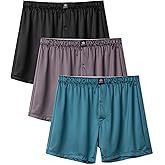 DAVID ARCHY Stretch Satin Boxers for Men, Silk Feeling Boxer Shorts, Breathable Loose Men's Underwear for Sleep 3 Pack