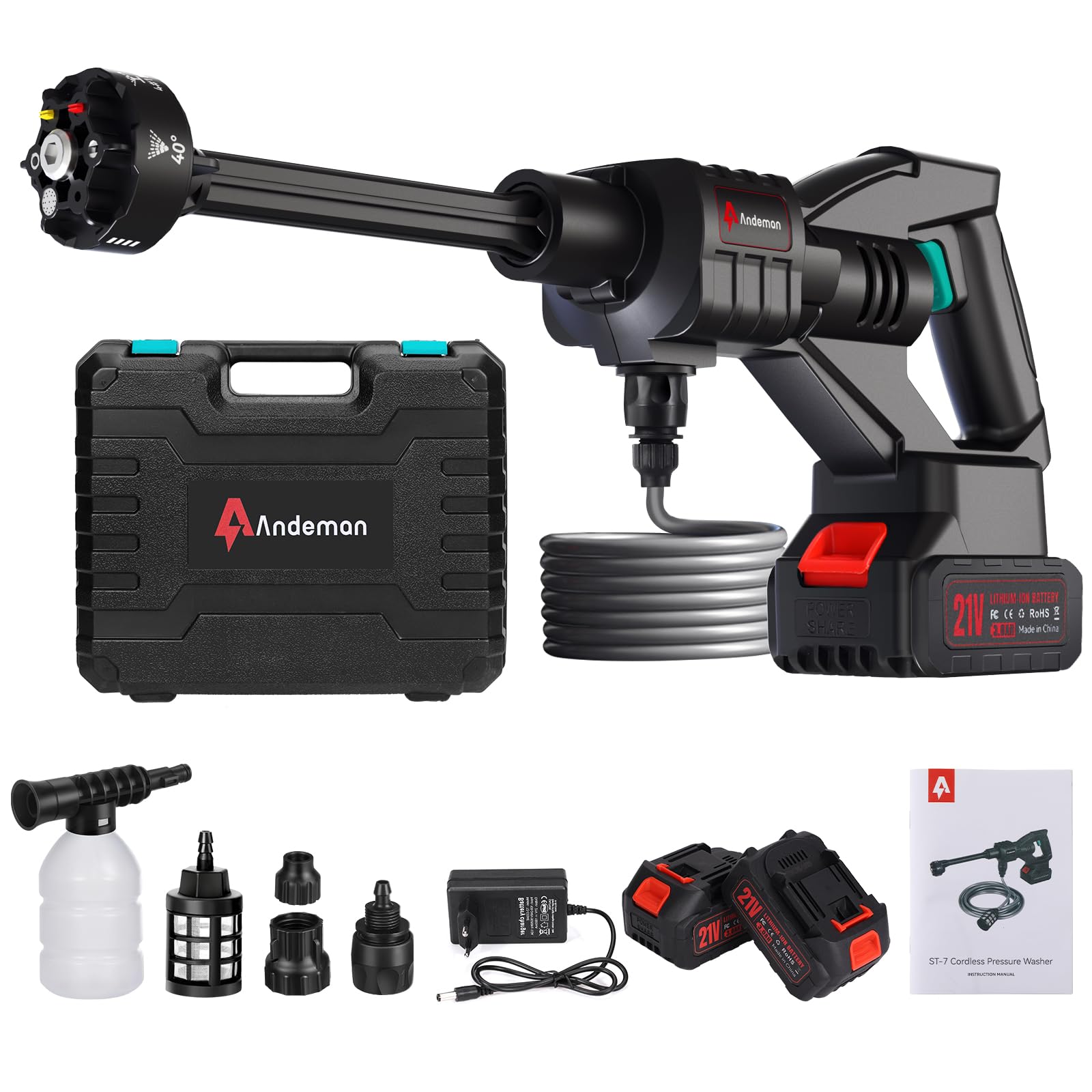 Photo 1 of Cordless Pressure Washer 800PSI, 1.5GPM Portable Cordless Pressure Washer with 2 Battery 3.0Ah & 6-in-1 Nozzle | for Car Washing, Driveway, Patio, Fence, Home Cleaning