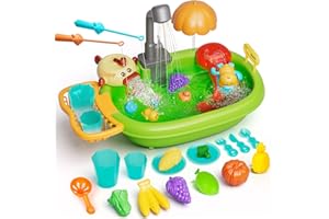 ETERFUN Kids Sink with Running Water, Toddler Pretend Play - Color Changing Play Sink Toys for Boys Girls with Electric Faucet, Bath Bubble Machine, Kitchen Toy Accessories, Floating Pool Toys & Fishing Game