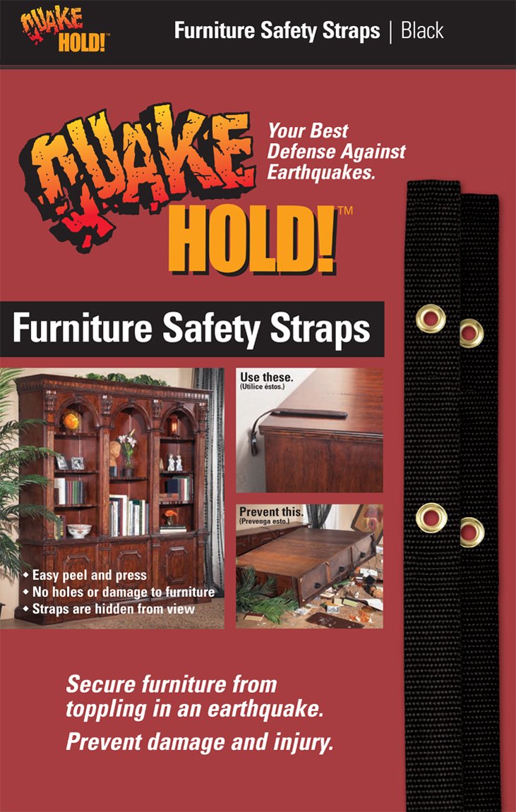 Photo 1 of Quakehold! Furniture Strap Kit, Earthquake Fasteners for Disaster Preparedness, Child Proof Safety Straps for RV, Home Office, Helps Prevent Damage and Injury, Easy to Install, Black