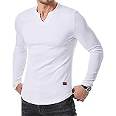 JMIERR Mens Long Sleeve Muscle T Shirts Casual V-Neck Longline Ribbed Tee Shirts